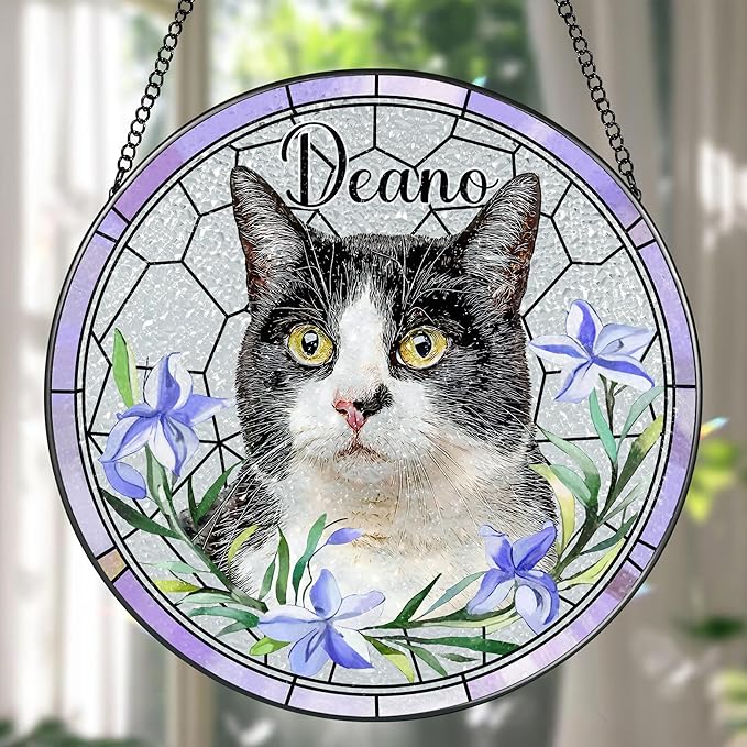 Custom Pet Portrait Glass Suncatcher, DOUHASU Dog Cat Glass Art, Pet Window Hangings, Pet Portrait from Photo, Pet Memorial Gift, Pet Loss Gift, Pet Lover Gifts, Memory of Dog Cat