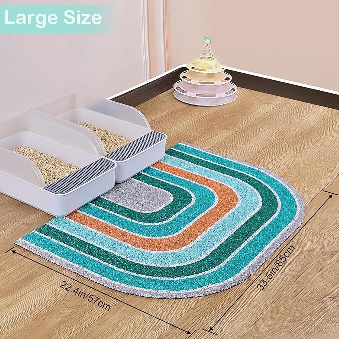 Unicorn Catcher Cat Litter Mat Quality Litter Box Mat Large Non-Slip Cat Litter Mat Litter Trapping Mat Soft Kitty Litter Mat Compatible Two Litter Boxes Cat Products Easy to Clean,Green,L