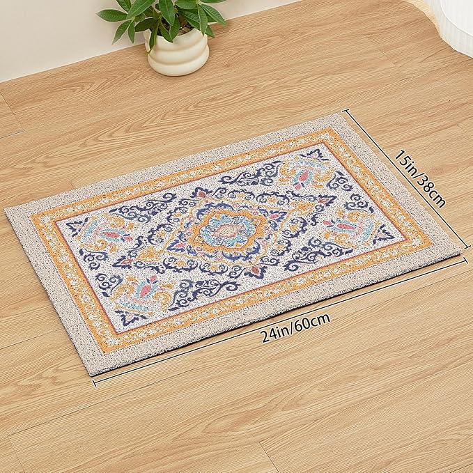 Unicorn Catcher Cat Litter Mat 24" x 15" Non-Slip Litter Box Mat Washable Litter Catcher Mat for Litter Box Indoor Food Mat Supplies Essentials, Orange