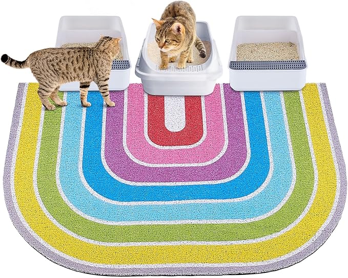 Unicorn Catcher Cat Litter Mat Quality Litter Box Mat Large Non-Slip Cat Litter Mat Litter Trapping Mat Soft Kitty Litter Mat Compatible Two Litter Boxes Cat Products Easy to Clean,Rainbow,XL