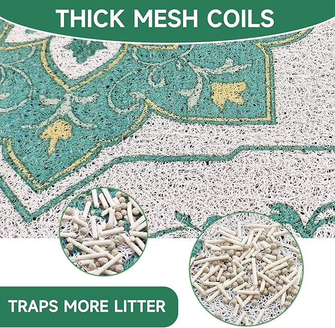 Cat Litter Mat, 35" x 23" Litter Box mat, Traps 100% Litter, Non-Slip Kitty Litter Trapping mats, Large Cute Litter mat, Easy Clean for Scatter Control, Bohe cat Food mat, Urine Waterproof