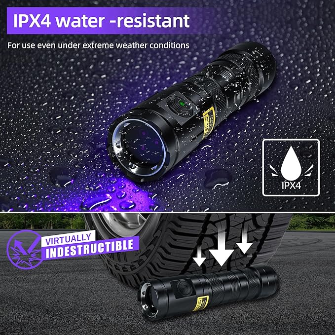 DARKBEAM UV Flashlight 365nm Black Light, 3 LED Ultraviolet Flashlights 20W Powerful Woods Lamps, USB-C Rechargeable UV Light - for Pet Urine Detection, Money, AC Sistem, Blood Tracking, Resin Curing