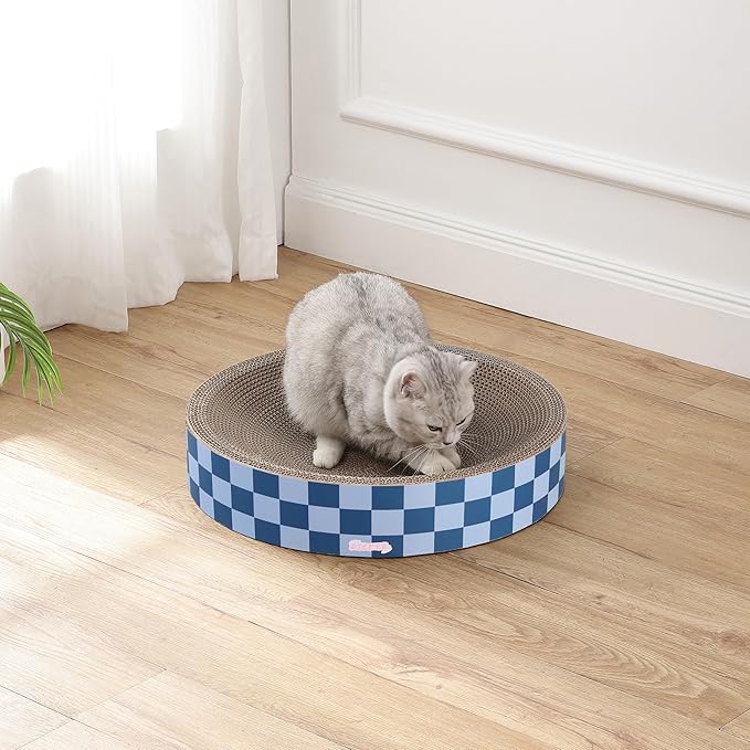 CSR1010B Nelson 20.13" Modern Cardboard Round Bowl Cat Scratcher with Catnip, Blueberry