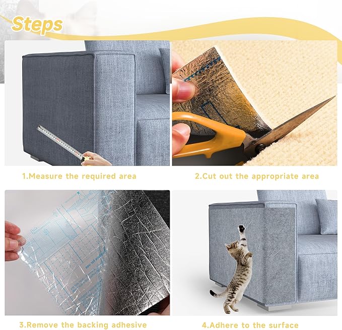 Cat Scratch Furniture Protector, 39.3''x15.8'' Trimmable DIY Self-Adhesive, Durable Corner Scratcher Couch Protectors from Cat Claws for Sofa, Tree Shelves & Scratching Posts (Light Gray)