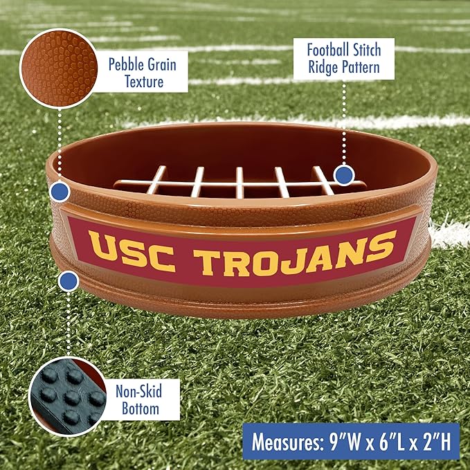 NCAA Super-Bowl - USC Trojans Slow Feeder Dog Bowl. Football Design Slow Feeding Cat Bowl for Healthy Digestion. Non-Slip Pet Bowl for Large & Small Dogs & Cats