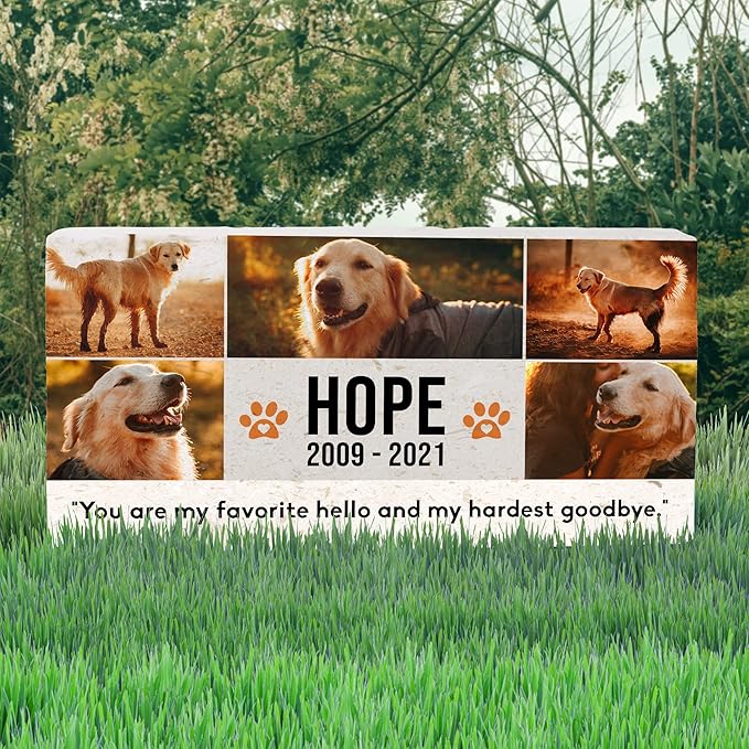Personalized Pet Memorial with Keepsake Photo on Limestone - Headstones, Garden Stones, and Grave Markers for Dogs - Dog Memorial Stone, Pet Memorial Gifts - 12”x 6”x1.25" C (B. Hope Design)