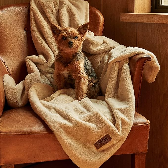 UnHide Lil’ Pet Marsh – Faux Fur Pet Blanket – Extra Soft, Lightweight, Washable Dog Blanket – Comfort and Protection for Couch, Crate, or Bed – Mocha Shar Pei 34 x 44