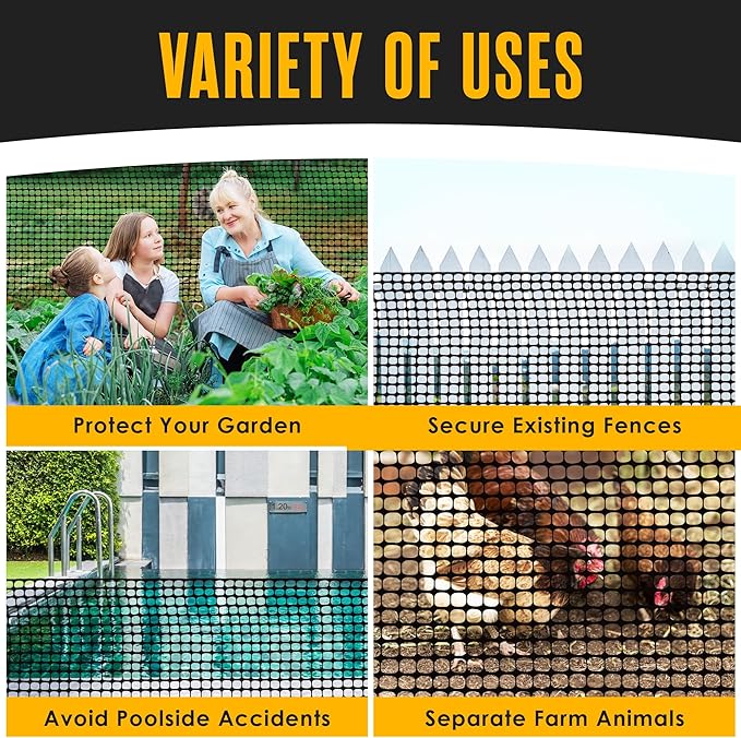 Houseables Plastic Fence, Plastic Mesh Fence, Mesh Fencing, Deer Netting, Cat Netting, Temporary, Balcony, Pets, Garden, Chicken, Poultry, Dogs, Construction, Yard, Protection, Black, 4 x 50 Feet Roll