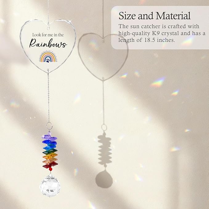 Glass Ornament Suncatcher - Memorial Gifts for Loss of Dog Cat Pet - Look for me in The Rainbows - Dogs Sympathy Gifts - Bereavement Keepsake - Mother's Day for Dog Mom Dad