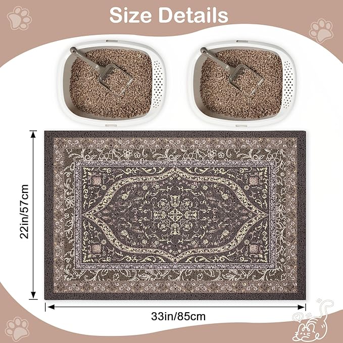 Bienbee Cat Litter Mat, 33" x 22" Waterproof Litter Box Mat Litters Rug with Non-Slip Bottom, Easy to Clean Litter Trapping Mat for Cat,Black-Brown Datura L