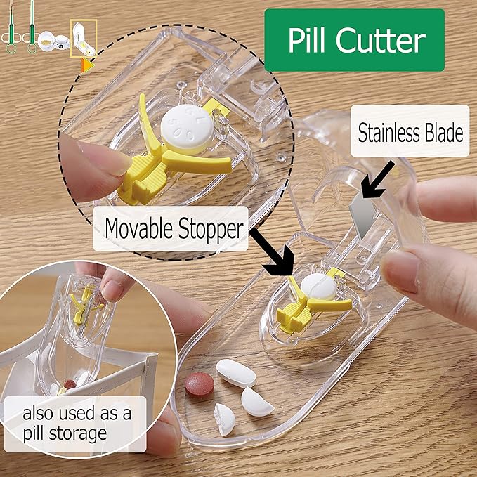 Medicine Feeder for Pets,Piller,Pill Cutter,Pill Crusher for Cats and Dogs,4in1 Set,Feeding Pills Water and Milk,Plastics,Reusable (Piller+Grinder+Cutter, Green)