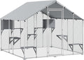 PawHut Catio Outdoor Cat Enclosure, 94.5" Extra Large Walk-in Cat House with Waterproof Cover, 2 Resting Boxes, 7 Jumping Platforms, Chicken Run Coop, Rabbit Hutch, Feral Cat Shelter Pointed Roof