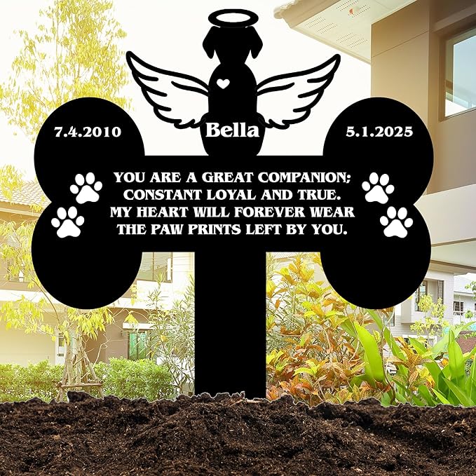 Custom Pet Cross Grave Markers Dog Outdoor | Memorial Burial Markers for Your Furry Friend | Cemetery Grave Pet Headstones for Dogs | Custom with Photo Resting Place Sign for Paw Companions