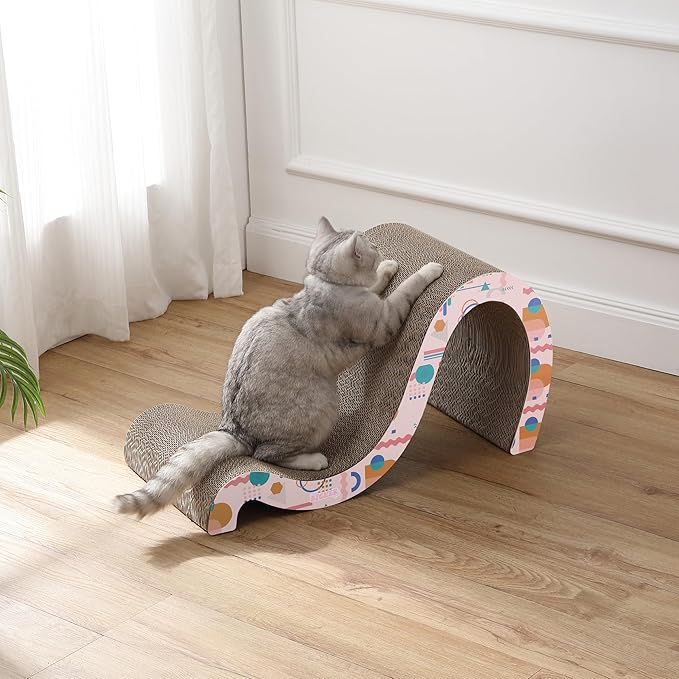 CSR1013D Kona 27" Modern Cardboard Double-Sided Wave Cat Scratcher with Catnip, Pattern Party