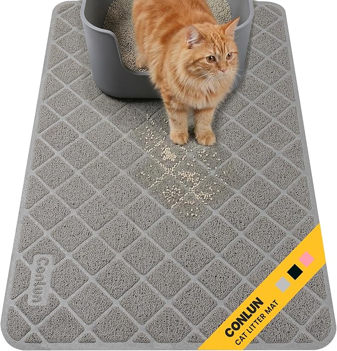 Conlun Cat Litter Mat Litter Trapping Mat, 40" x 28" Premium Durable PVC Grid Mesh with Scatter Control, Non-Slip, Less Waste Cat Litter Box Mat, Soft on Kitty’s Paws, Urine Waterproof