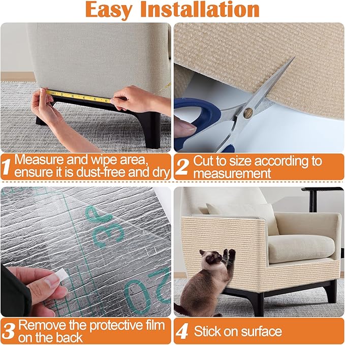 Cat Scratch Furniture Protector - 78.7" x 17" Trimmable Self-Adhesive Cats Claws Scratch Pads, DIY Cat Climbing Couch Protector for Scratch Post Cat Tree Replacement Indoor (Khaki)