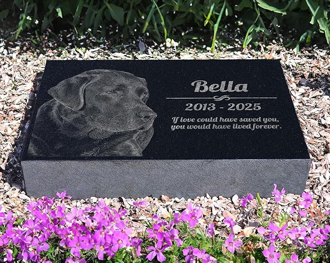 Pet Grave Marker Memorial Personalized Dog Paw Heart Pet Headstones Custom Engraved Absolute Black Granite Garden Plaque Engraved with Dog Cat Name Dates