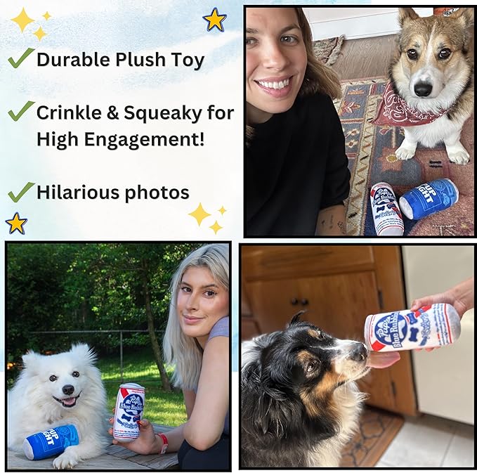Nestpark Pup Light and Pups Blue Rubbin - Parody Beer Dog Toys - Funny Plush Squeaky and Crinkle Dog Toys Dog Gifts for Dog Birthday (2 Pack) (Mix)