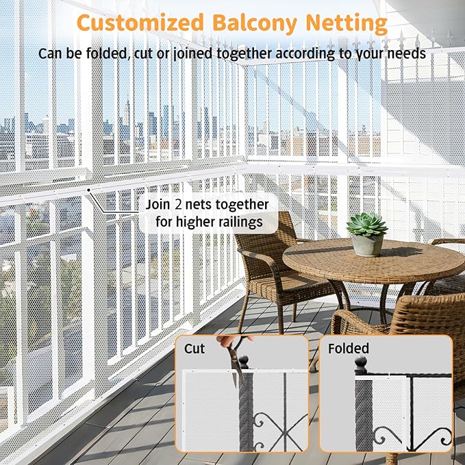 South to East Banister Guard for Baby, 10ft x 3ft Child Safety Net, Balcony Netting for Pets, Stair Railing Cover Baby Proofing, No Drilling, Stairway Mesh Netting Indoor Outdoor for Kids, Pets, Toys