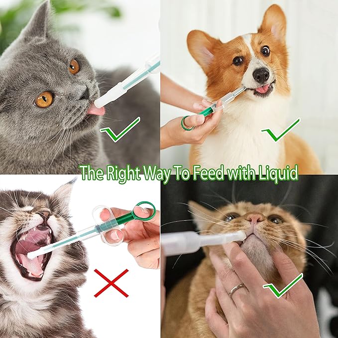 Medicine Feeder for Pets,Piller,Pill Cutter,Pill Crusher for Cats and Dogs,4in1 Set,Feeding Pills Water and Milk,Plastics,Reusable (Piller+Grinder+Cutter, Green)