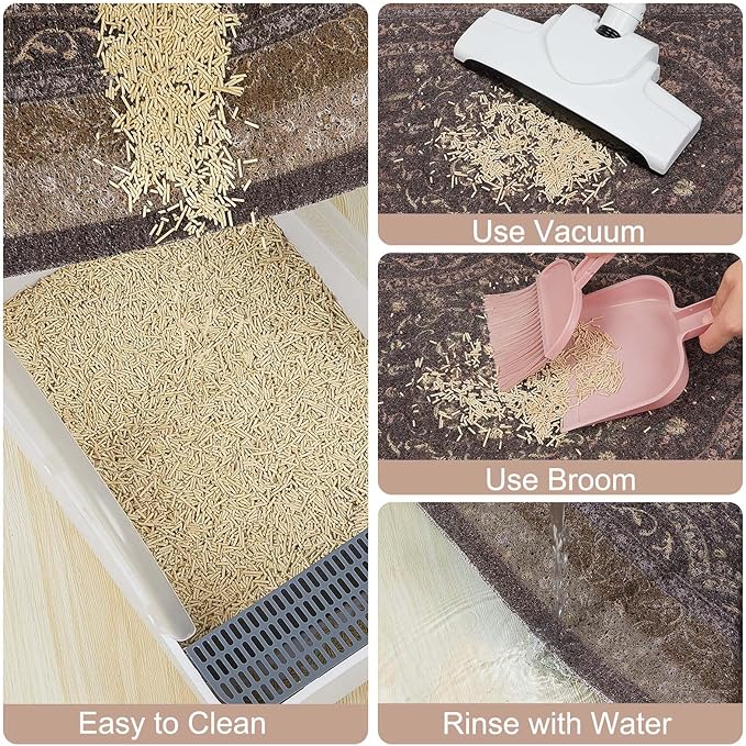 Bienbee Cat Litter Mat, 33" x 22" Waterproof Litter Box Mat Litters Rug with Non-Slip Bottom, Easy to Clean Litter Trapping Mat for Cat,Black-Brown Datura L