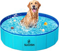 Sloosh Foldable Dog Kiddie Pool - Portable Hard Plastic Doggie Swimming Pool, Anti-Slip Collapsible Pets Bath Tub Suitable for Kids Indoor Outdoor Backyard Use (Blue, 32" x 8")