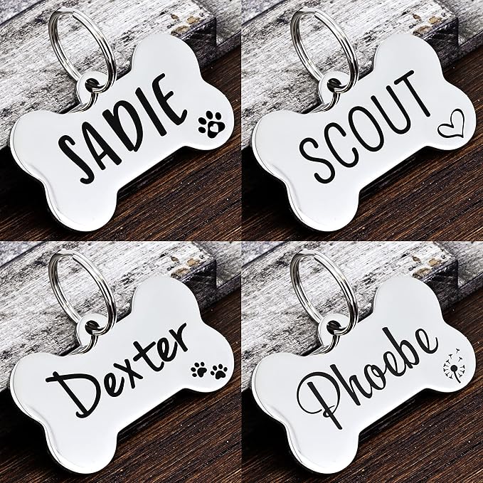 Ultra Joys Personalized Dog Tags for Pets - Durable Stainless Steel Customizable Dog Cat ID Tags - Dog Tags for Safety Optional Engraved on Both Sides -Bone Shape Dog Tag Large Size, Silver