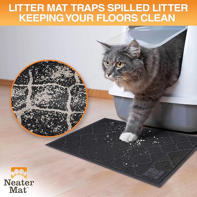 Neater Pets Neater Mat Cat Litter Mat, Thick & Durable Cat Mat for Litter Box, Trapper Pad Catches Mess to Protect Indoor Floors, Soft on Kitty Paws, Anti-Skid Grip Backing, Easy to Clean, Black