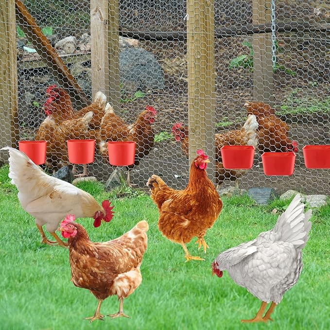 FillTouch 50 Pcs 4.9 x 3.7 x 2.4'' Cage Cups Chicken Feeders 3.2 x 3.2 x 2.4'' Cage Cups Birds Feeders Hanging Chicken Water Cups Seed Bowl Coop Cups for Parrot Poultry Pigeon Feeding Watering, Red