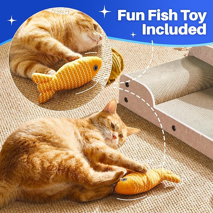 26-Inch Large Cat Scratcher Lounger Bed, Durable Cat Scratching Pad, Cat Scratch Board for Indoor Cats, Corrugated Cardboard Cat Scratcher Bed to Lounge and Scratch, Furniture Protector, Beige