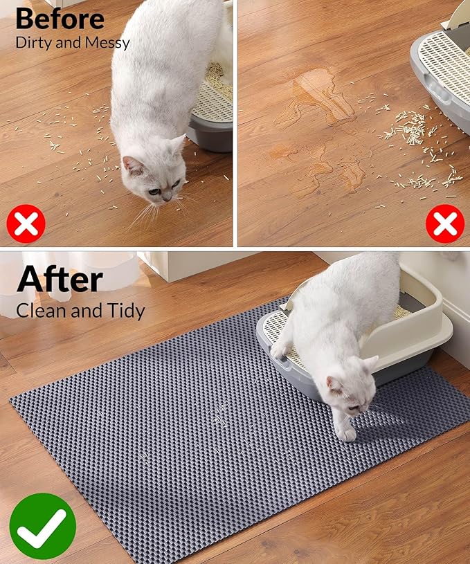 Cooyes Cat Litter Mat - Cut to Fit Any Place, 47"x35" Extra Large Litter Trapping Mat for Litter Box, Easy to Clean, Waterproof & Non-Slip Kitty Pad, Scatter Control to Protect The Floor (Grey)