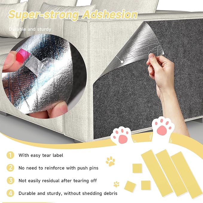 Cat Scratch Furniture Protector, 39.3''x15.8'' Trimmable DIY Self-Adhesive, Durable Corner Scratcher Couch Protectors from Cat Claws for Sofa, Tree Shelves & Scratching Posts (Dark Gray)