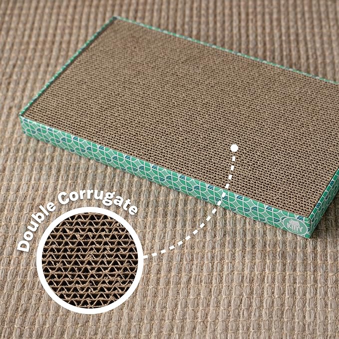 Kitty City Cat Scratcher– 2-Pack Durable Corrugated Cardboard Scratch Pads with Catnip – Double-Sided for Longer Use, Cat Claw Maintenance & Furniture Protection - Size: 10" x 18"