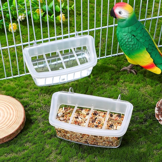 Yardwe 2pcs Hanging Bird Cage Feeders, 4-Grid Transparent Food and Water Bowls for Parrot Pigeon, Plastic Bird Feeding Containers for Home