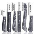 FJ Professional Stripping Knife kit (6 pieces set) for Dogs & Pets, Wooden Handle Grip with Stainless Steel Blade (Right handed) (Black)