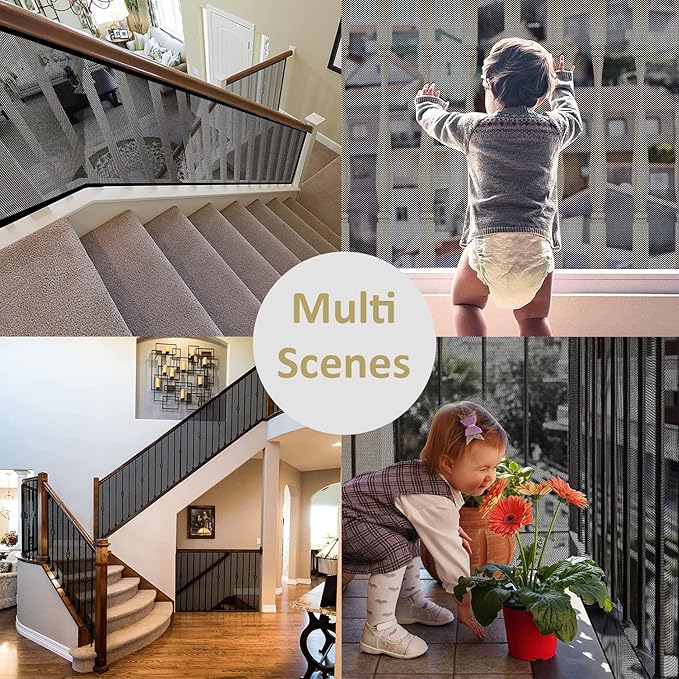 Balcony Netting for Pets, Stairway Net for Balcony, Pet Netting Balcony Black Net for Dogs Cats Kids Child Rail Net for Balcony Apartment, Baby Balcony Patios Stairway Net Black (10ft*2.6ft Thick)