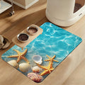 Starfish Seashell on Beach Pet Feeding Mat for Floors–Christmas Stocking Absorbent Quick Dry Dog Cat Bowl Mat for Food and Water, Non Slip Waterproof Base, Mess-Free Feeding Accessories 16"x24"
