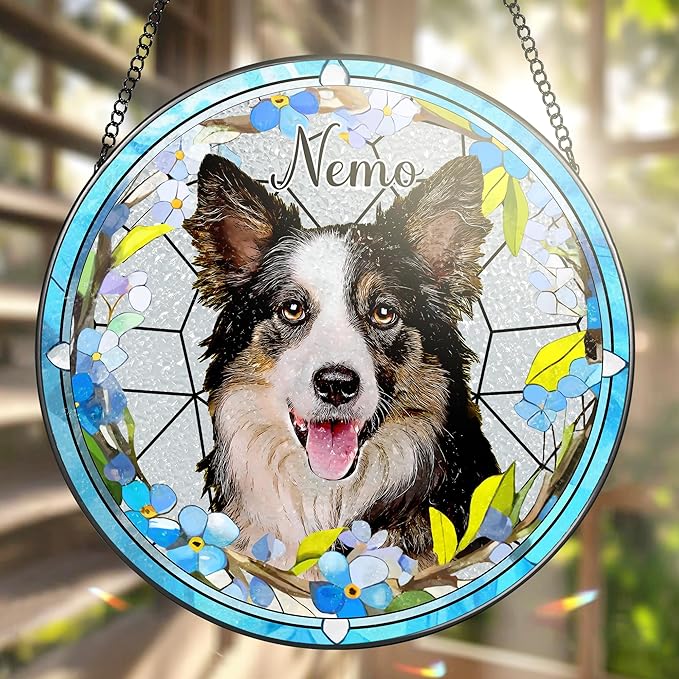 Custom Pet Portrait Glass Suncatcher, DOUHASU Dog Cat Glass Art, Pet Window Hangings, Pet Portrait from Photo, Pet Memorial Gift, Pet Loss Gift, Pet Lover Gifts, Memory of Dog Cat