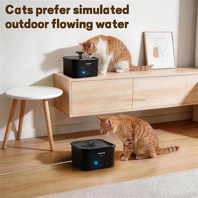 Cat Water Fountain, 74oz/2.2L Catsfoutek Pet Water Fountains for Cats Indoor, 12 Set of Filters Cat Drinking Fountain with Ultra Quiet Pump- for Pets and Small Animals, Black