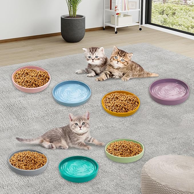 Silicone Cat Food Bowl Shallow Dishes 5.9in Wide Cats Bowls Kitty Plates Relief Whisker Fatigue Puppy Feeding Bowl for Dry Food and Wet Food Indoor (Round Pink)