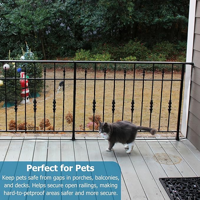 Cardinal Gates DSHD15 Heavy-Duty Outdoor Deck Netting - Plastic Balcony Netting for Pets & Kids - 15ft X 3ft Banister Safety Net - Apartment Railing Screen Guard - Cat Net - Made in USA – Natural