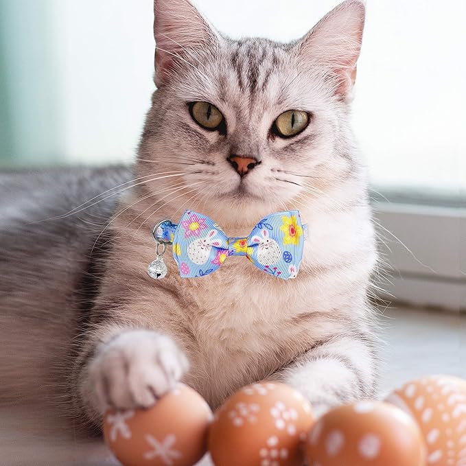 Easter Cat Collar with Bow Tie, Holiday 2 Pack Kitty Kitten Cute Bunny Carrot Collar for Girls and Boys (Bunny Peeps)