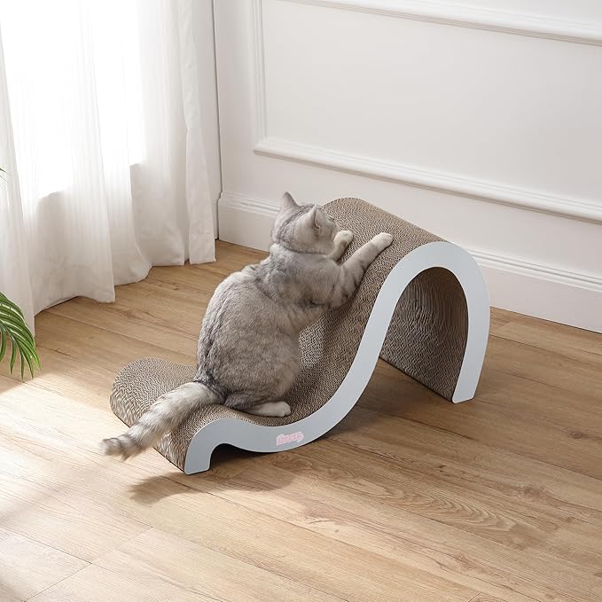 CSR1013E Kona 27" Modern Cardboard Double-Sided Wave Cat Scratcher with Catnip, Fog