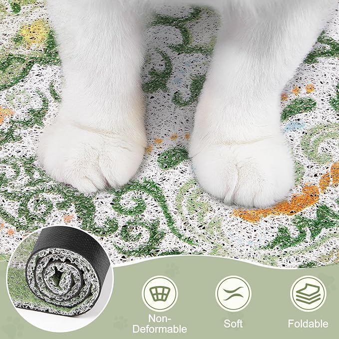 Unicorn Catcher Cat Litter Mat 40" x 30" Non-Slip Litter Box Mat Washable Litter Catcher Mat for Litter Box Indoor Food Mat Supplies Essentials, DarkSeaGreen