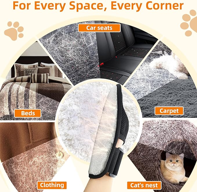 Electrostatic Pet Hair Remover Glove for Cats & Dogs, Patented Adjustable Strap, Reusable Five-Finger Grooming Glove, Non-Slip Fit, Removes Pet Hair from Couch, Carpet, Laundry & Car Seat