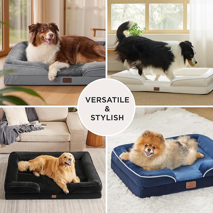 Bedsure Orthopedic Dog Bed Medium Size Dogs - Washable Medium Dog Cat Bed Waterproof, Comfort Pet Couch Sofa with Washable Removable Cover, Pets Bed with Nonskid Bottom, Dune Haze Blue, 28"