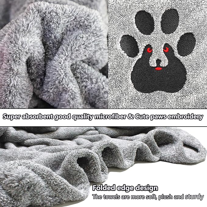 Dog Towel Super Absorbent Soft Microfiber Pet Bath Grooming Towels for Drying Dogs and Other Pets (M-36" * 28", Grey)