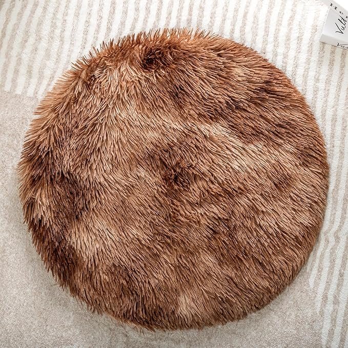 Round Plush Pet Mat Thin Style Pad Mat for Cats, Small Dogs, Rabbits, Guinea Pigs, Washable Soft Sofa mat, for Crate Cat Tree Tower Window Perch (Brown, Large (23.6inch) - 1pcs)