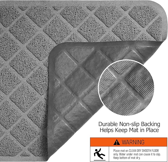 Conlun Cat Litter Mat Litter Trapping Mat, 24" x 17" Premium Durable PVC Grid Mesh with Scatter Control, Non-slip, Less Waste Cat Litter Box Mat, Grey 2 Pack