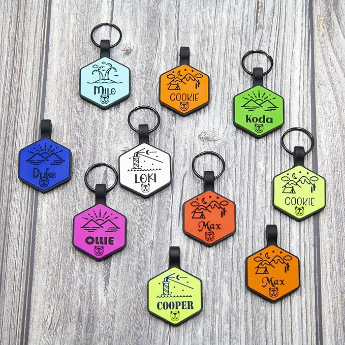 Silicone Silent Dog Tag Personalized with 5 Lines of Custom Deep Engraved Durable Soundless Pet ID Name Tag Hexagon Lime